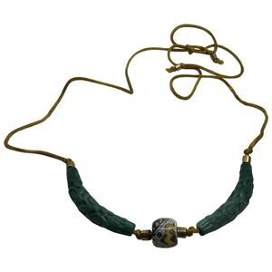 Unique Adjustable Length Faux Jade & Ceramic Bead Vintage Necklace